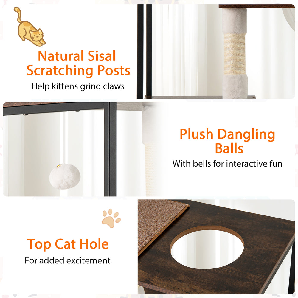 52 Inch Tall Wooden Cat Tree Metal Frame with 2 Condos and Cushions - view 8
