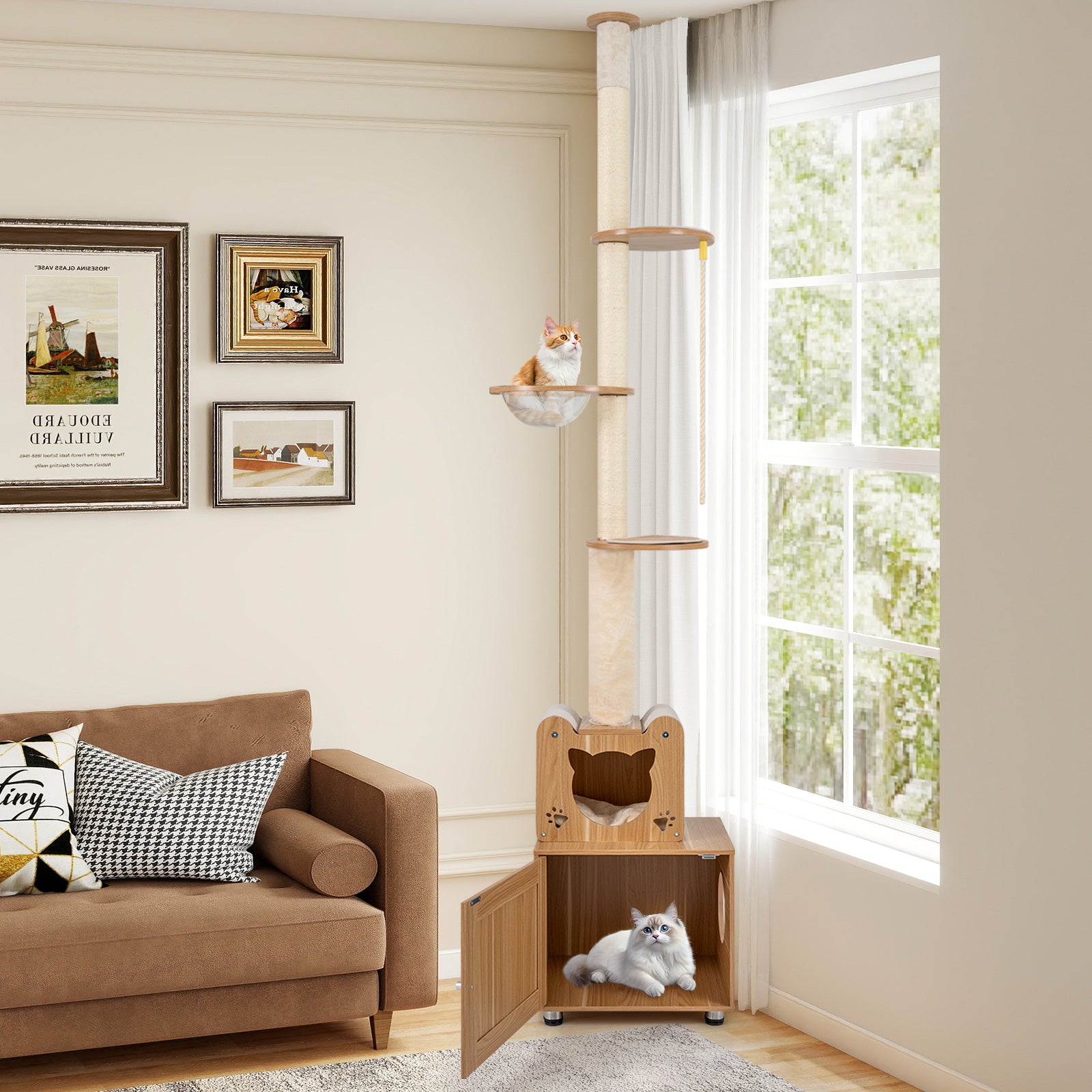 101 Inch Floor to Ceiling Cat Tree Height Adjustable with Litter Box Enclosure - view 2