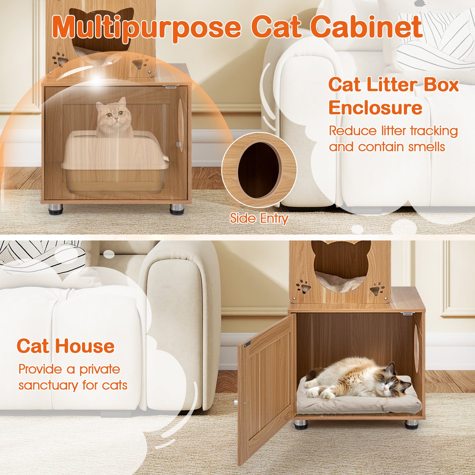 101 Inch Floor to Ceiling Cat Tree Height Adjustable with Litter Box Enclosure - view 4