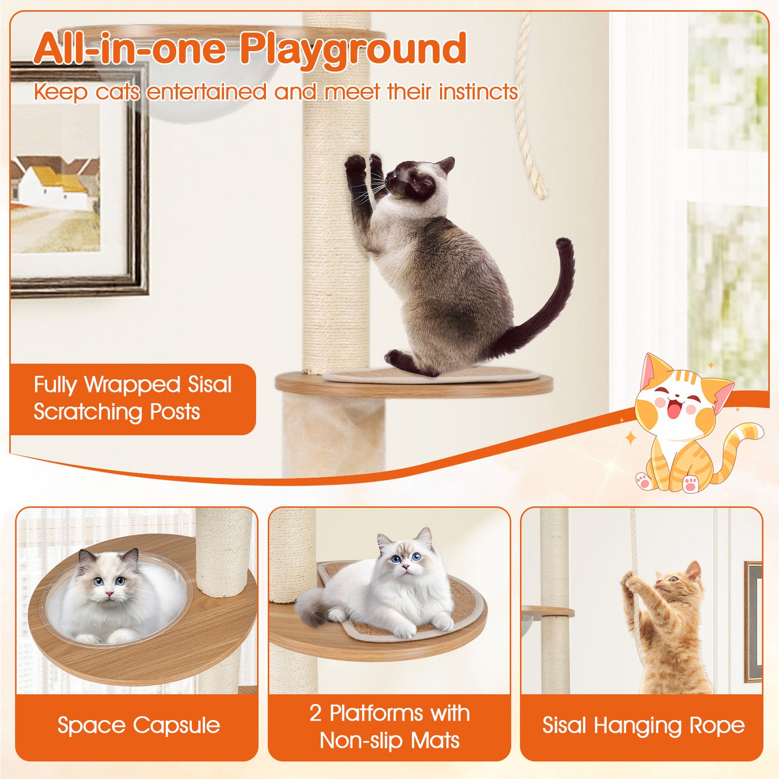 101 Inch Floor to Ceiling Cat Tree Height Adjustable with Litter Box Enclosure - view 6