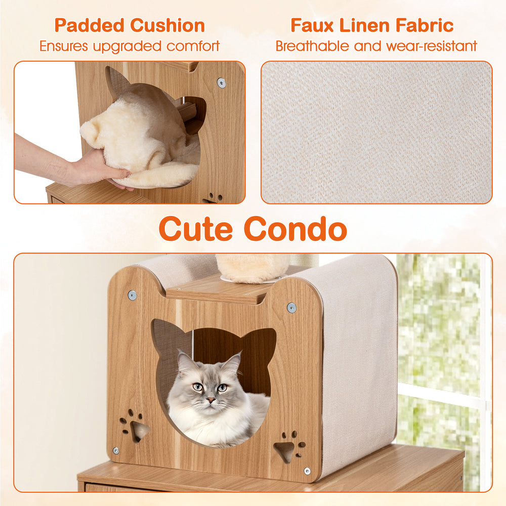 101 Inch Floor to Ceiling Cat Tree Height Adjustable with Litter Box Enclosure - view 7