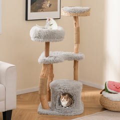 Solid Wood Cat Tower with Top Cattail Basket Cat Bed Cat Tree - view 2
