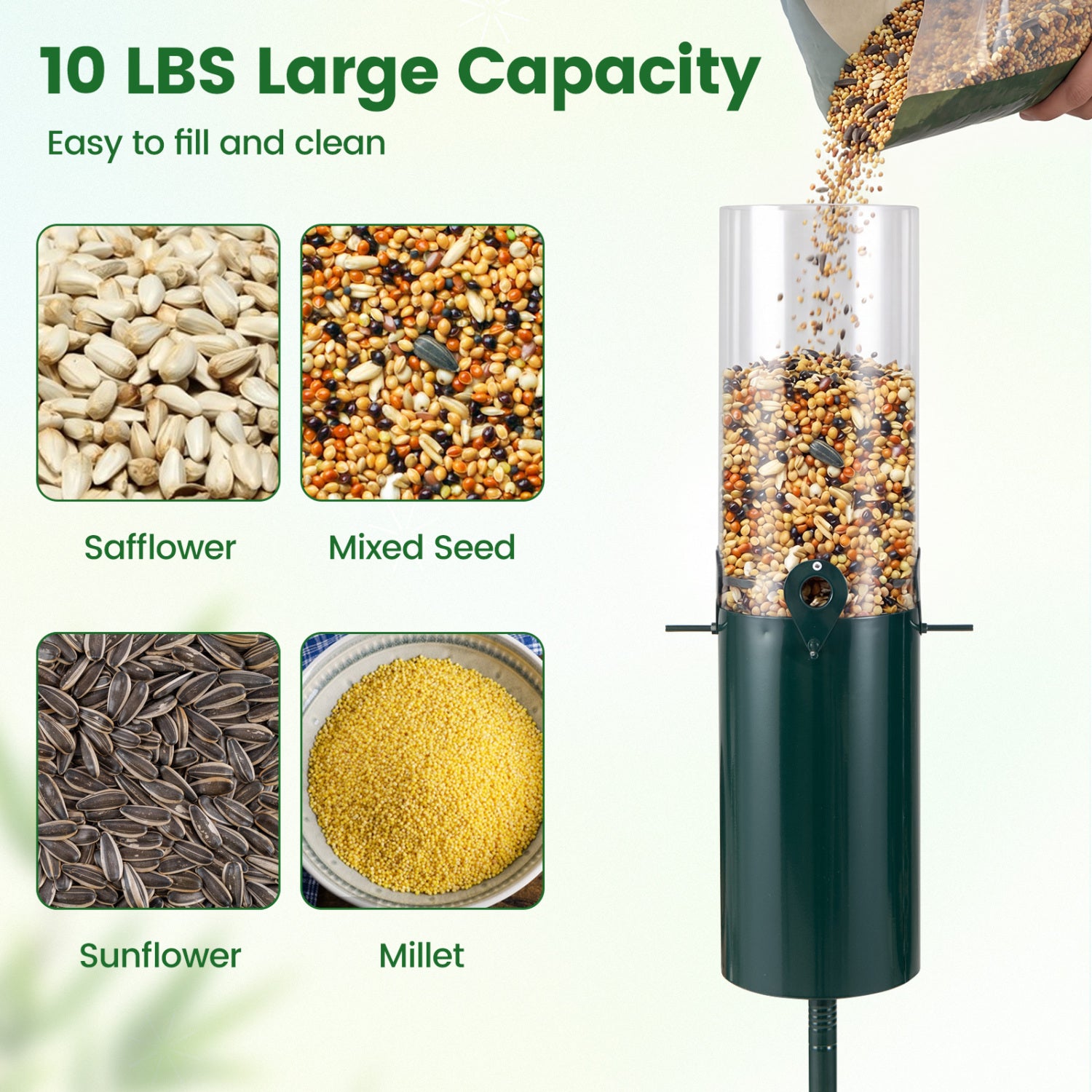 10 LBS Large Capacity Squirrel Proof Bird Feeder with Pole Mount and Baffle - view 7