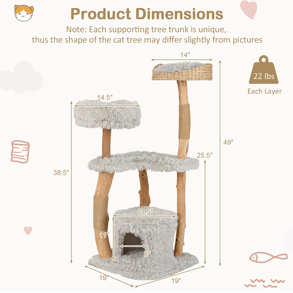 Solid Wood Cat Tower with Top Cattail Basket Cat Bed Cat Tree - view 5