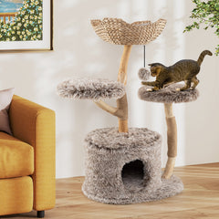 Wood Cat Tree Solid Pear Cat Tree with Perch and Sisal Scratching Posts - view 3