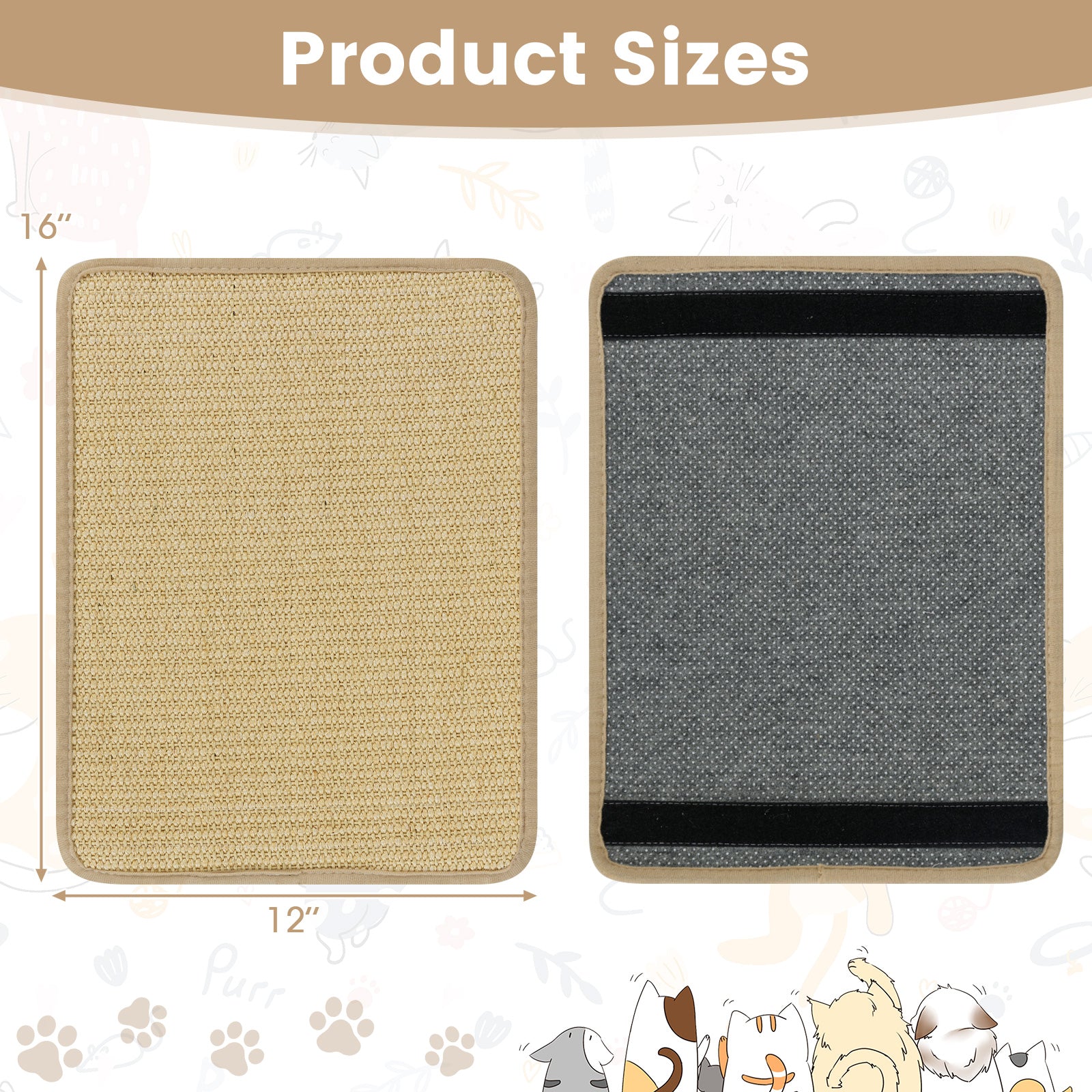 12 Pieces Cat Scratcher Mat Set 16 x 12 Inch Natural Sisal Pads Cat Tree - view 5