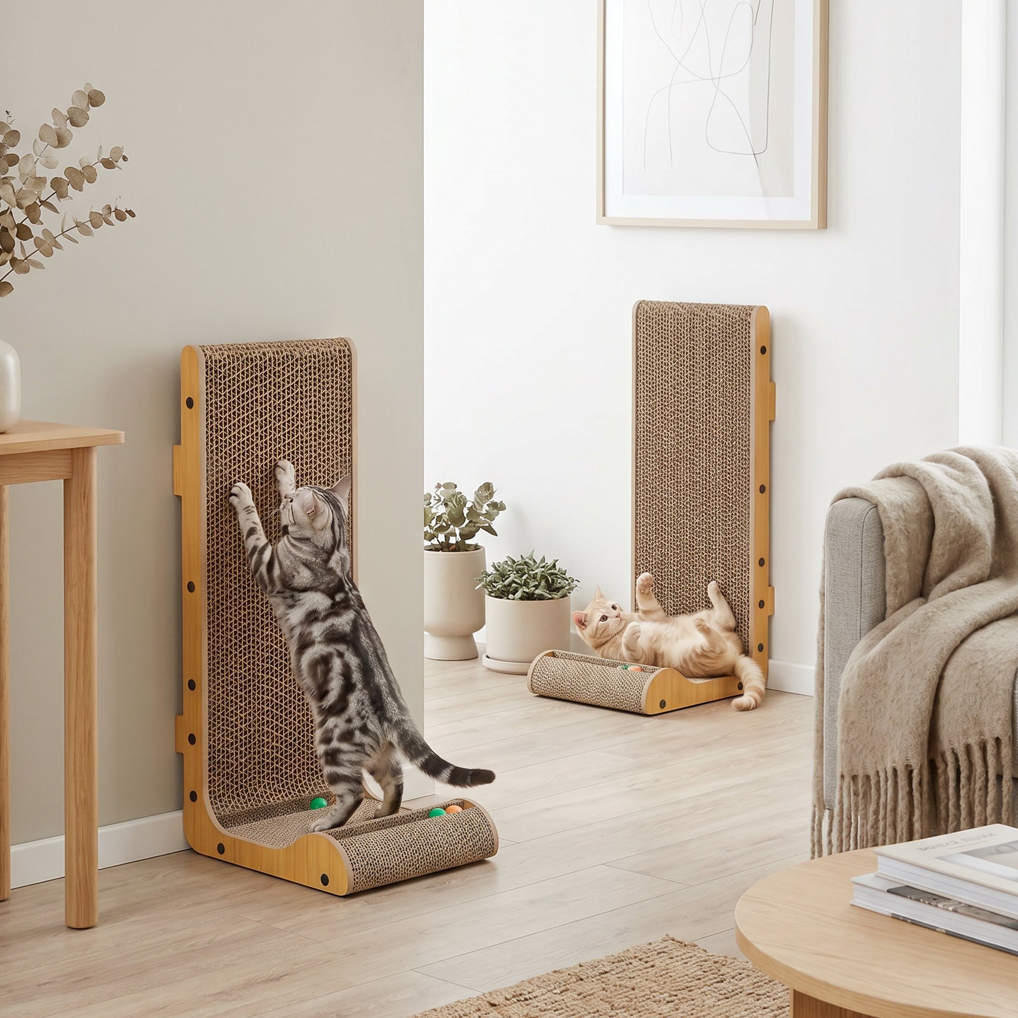 2PCS Cat Scratching Board L Shape Cat Scratcher Cat Scratching Pad with 3 Toy - view 7