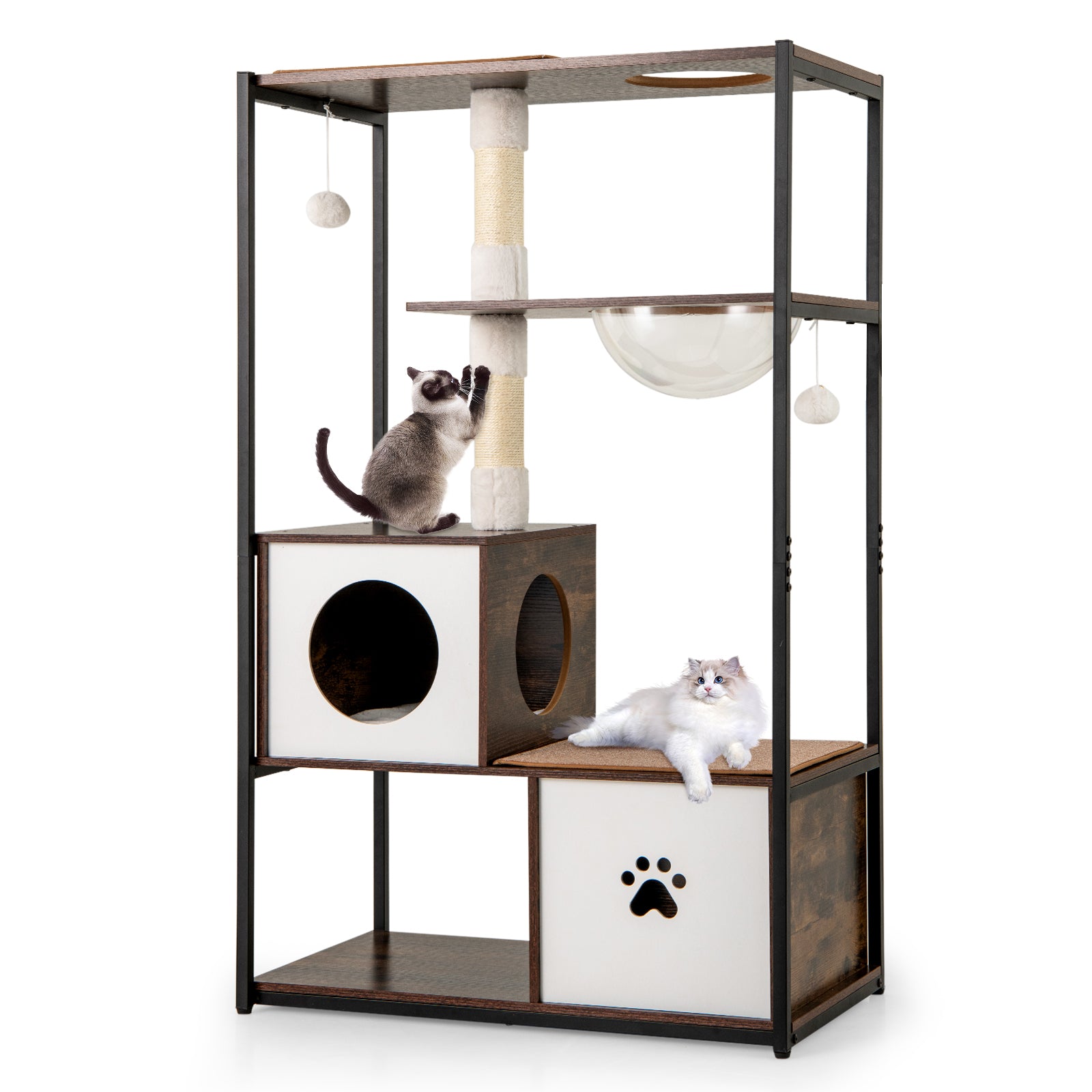 52 Inch Tall Wooden Cat Tree Metal Frame with 2 Condos and Cushions - view 4