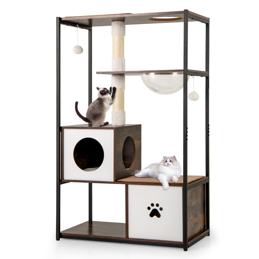 52 Inch Tall Wooden Cat Tree Metal Frame with 2 Condos and Cushions - view 4