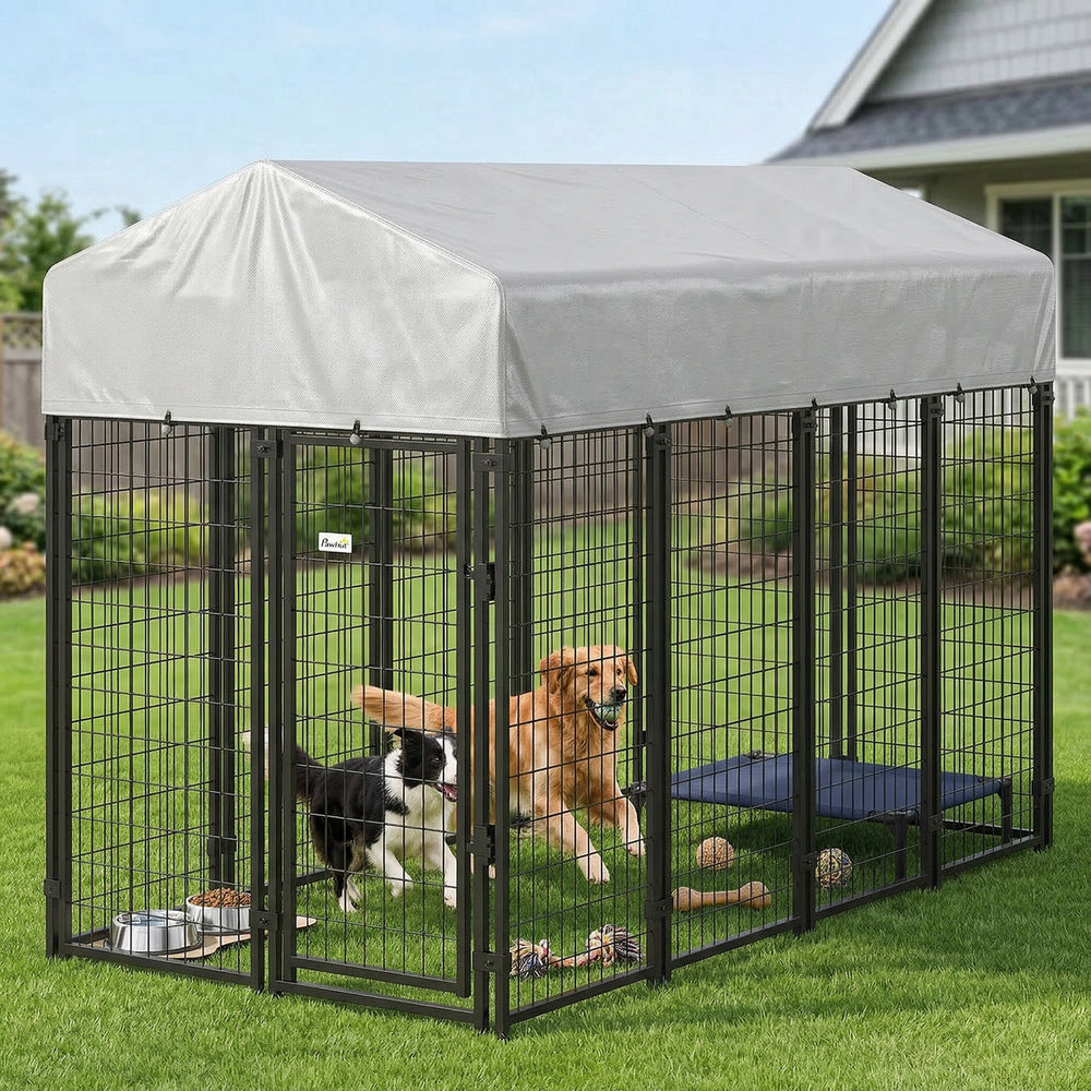 Outdoor Dog Kennel with Roof, 8' x 4' x 6' Heavy Duty Welded Wire Dog Playpen - view 7