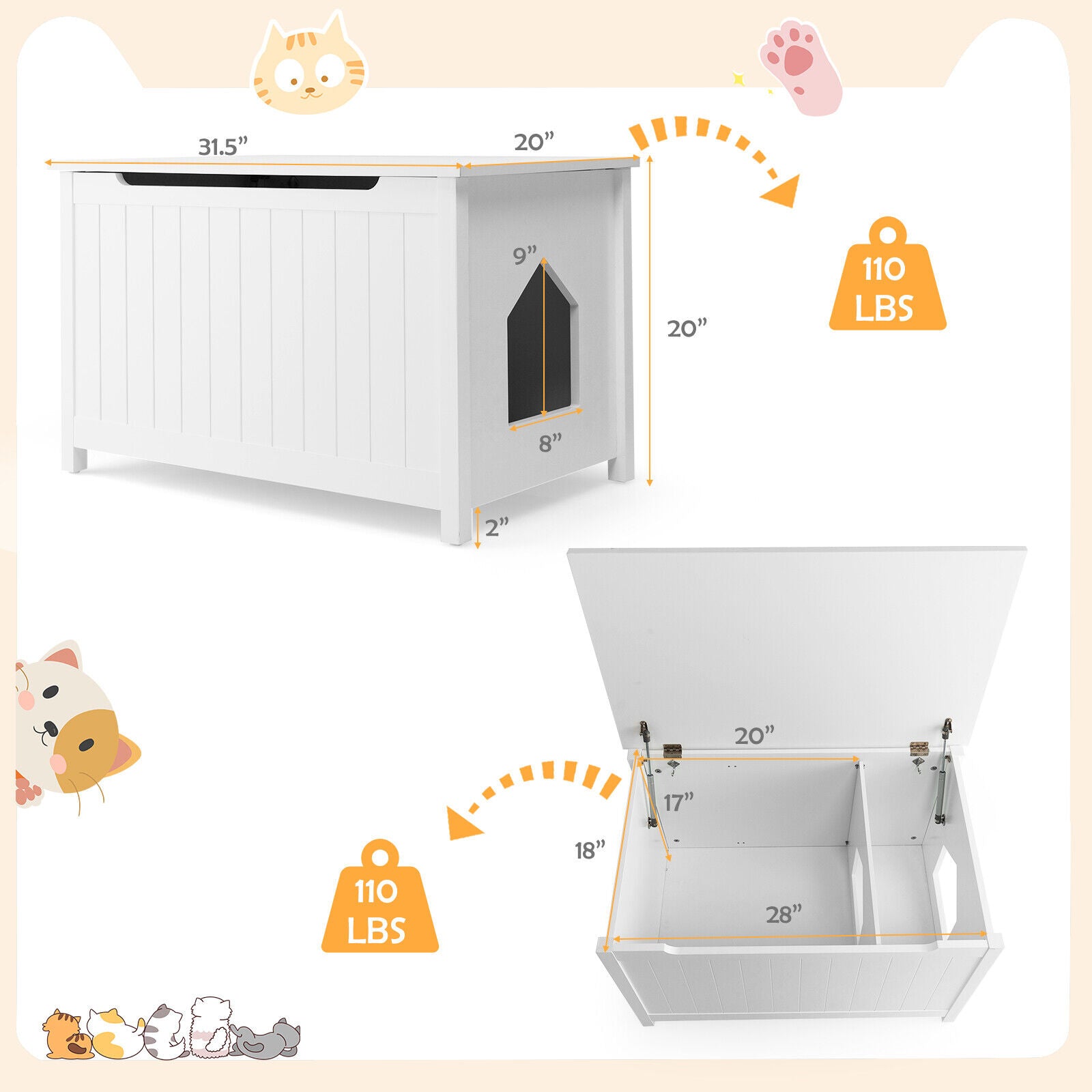 Wooden Cat Litter Box Enclosure with Top Opening Side Table Cat House - view 5