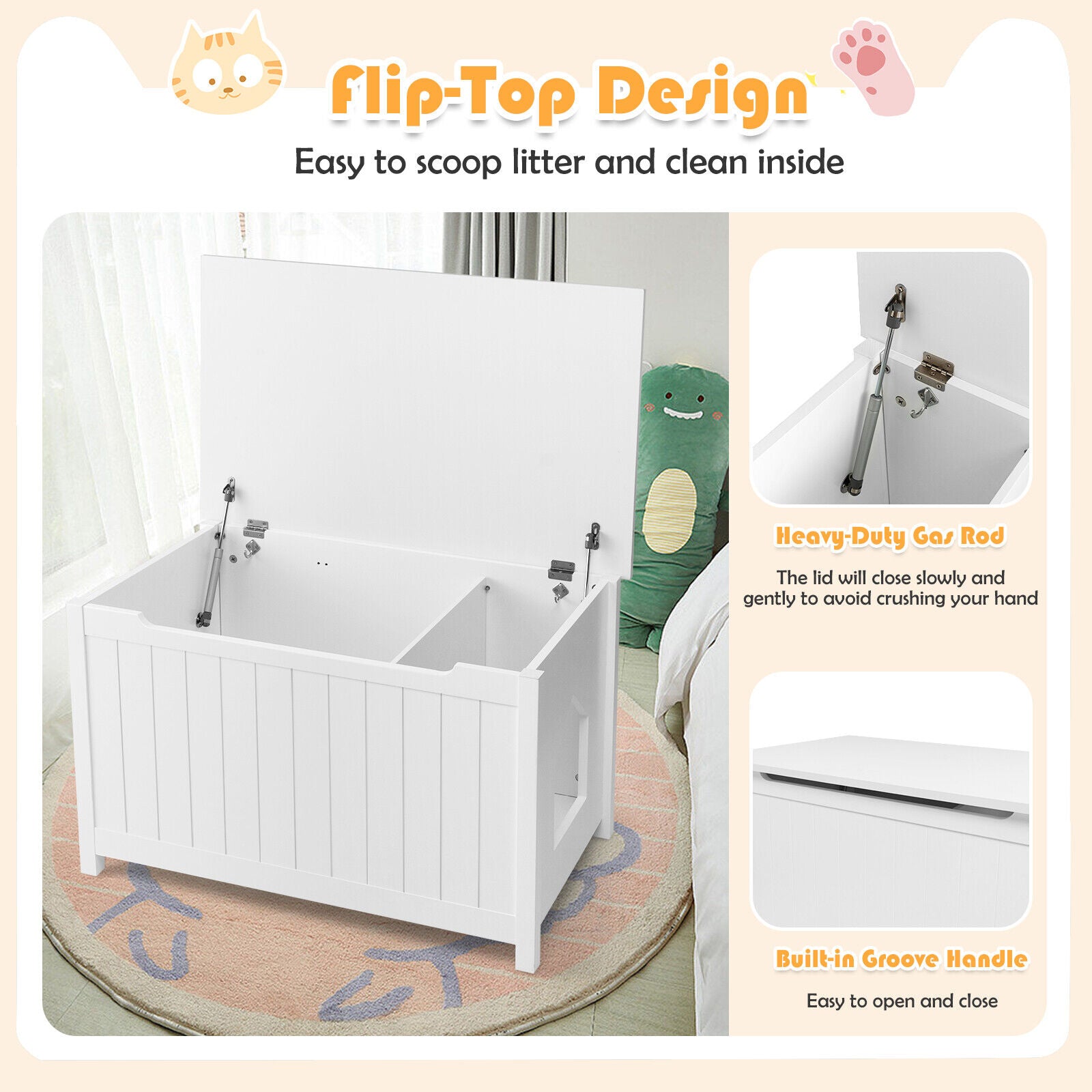 Wooden Cat Litter Box Enclosure with Top Opening Side Table Cat House - view 8