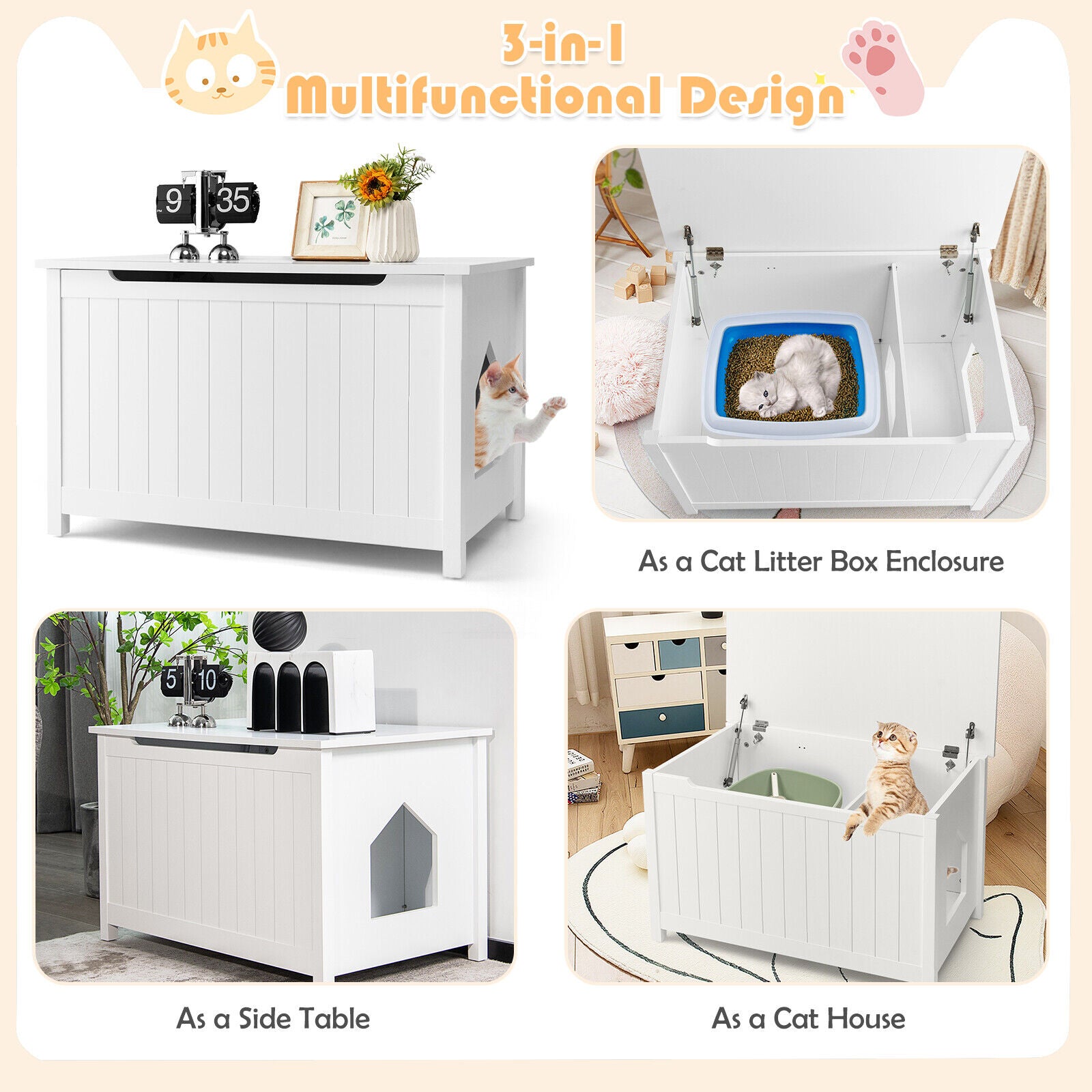Wooden Cat Litter Box Enclosure with Top Opening Side Table Cat House - view 6