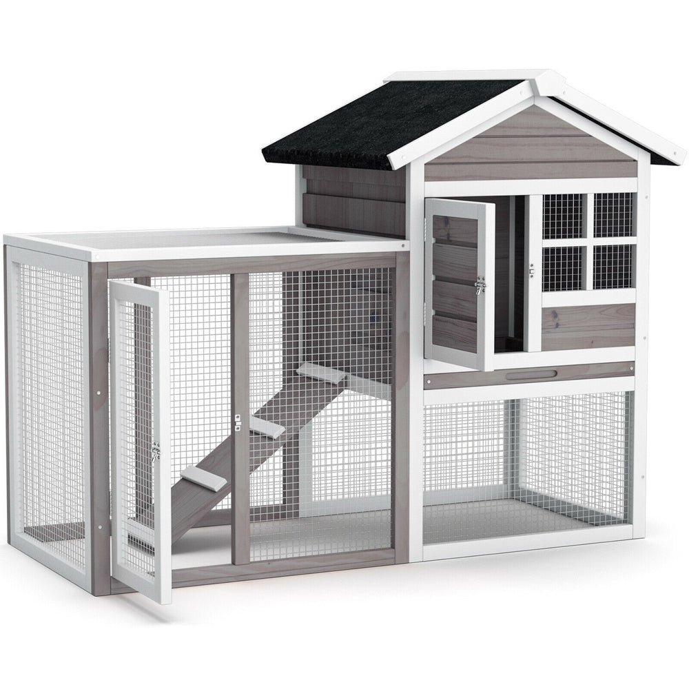 2-Story Wooden Rabbit Hutch with Running Area - view 7