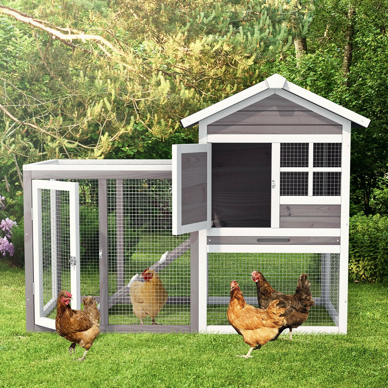 2-Story Wooden Rabbit Hutch with Running Area - view 6