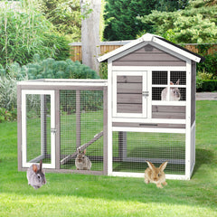 2-Story Wooden Rabbit Hutch with Running Area - view 2