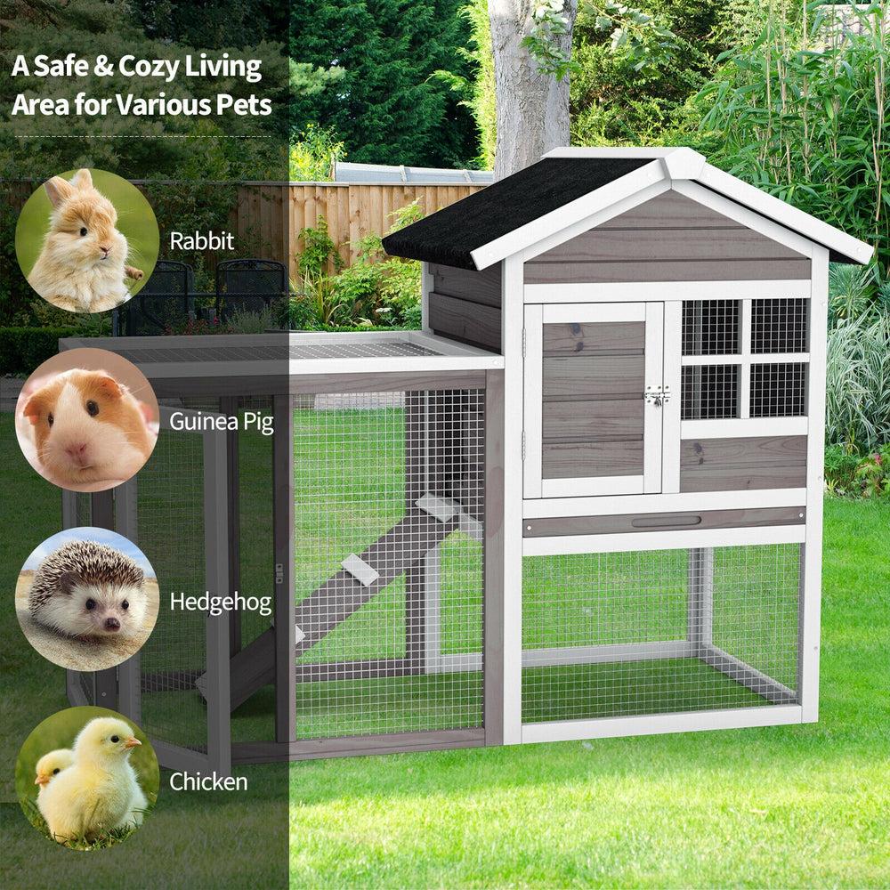 2-Story Wooden Rabbit Hutch with Running Area - view 8