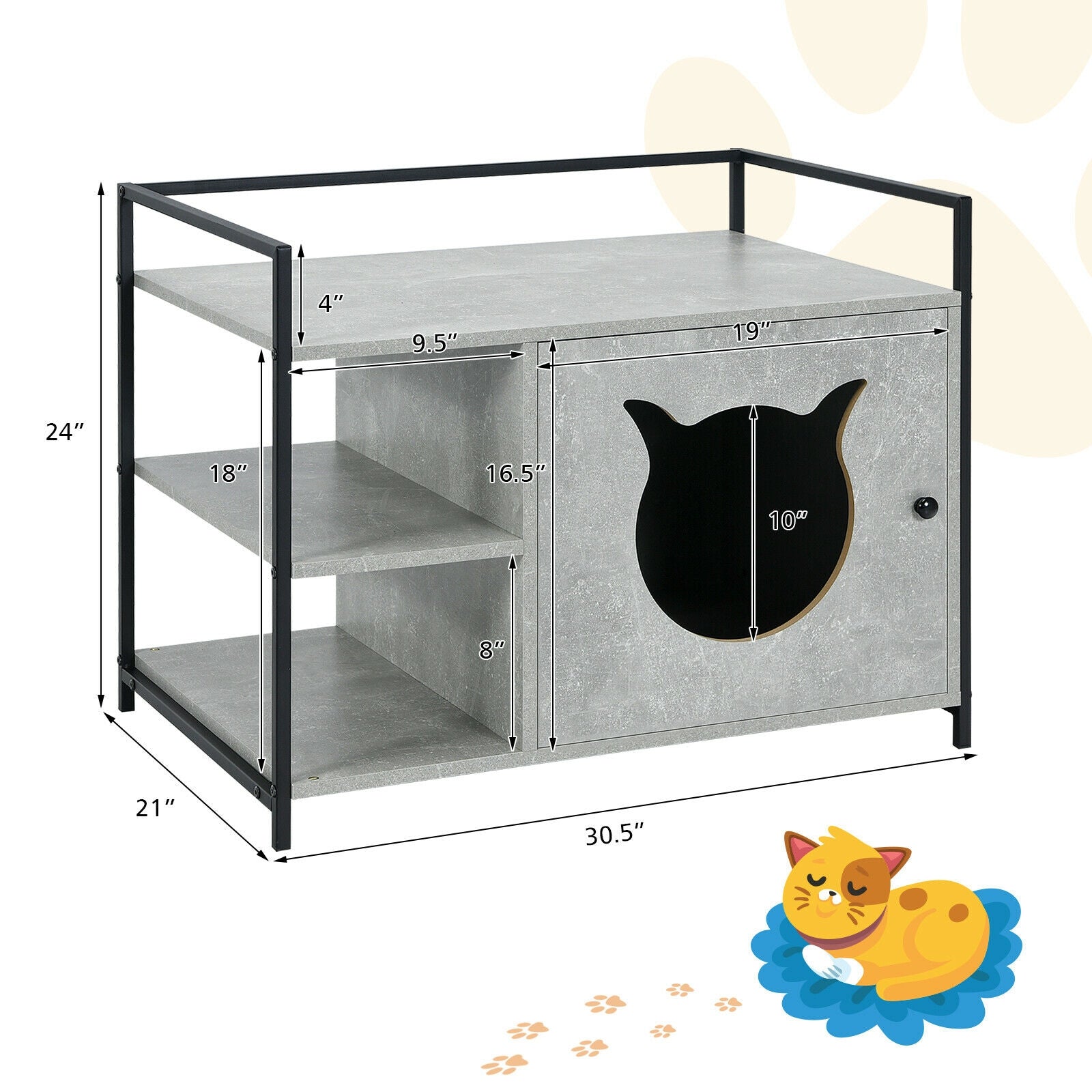 Enclosure Hidden Litter Furniture Cabinet with 2-Tier Storage Shelf Cat House - view 4