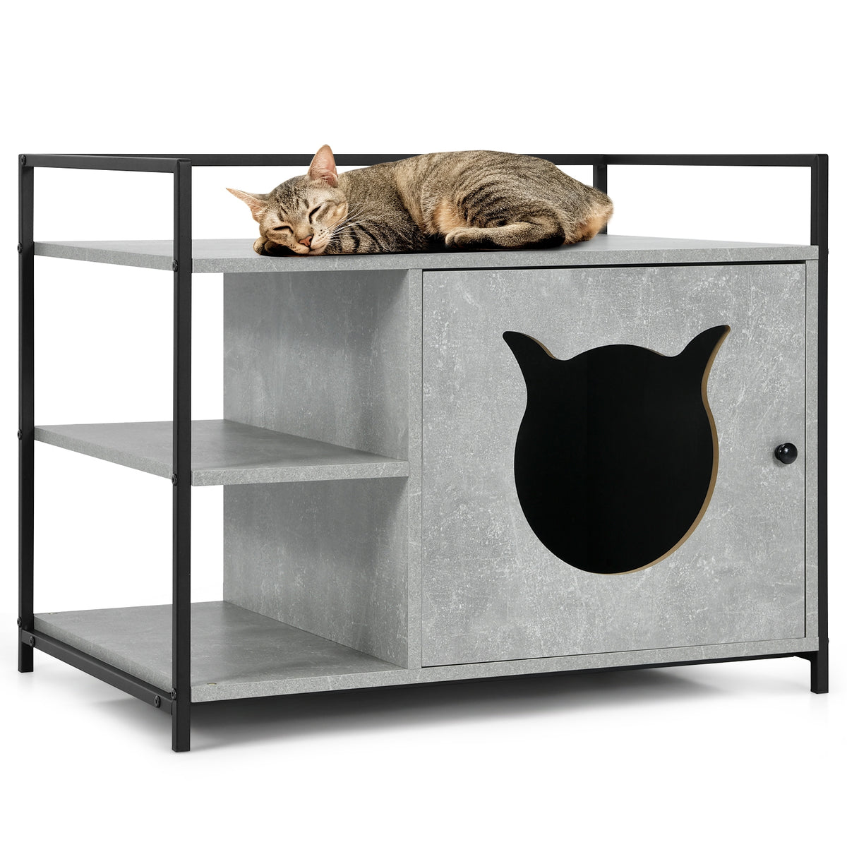 Enclosure Hidden Litter Furniture Cabinet with 2-Tier Storage Shelf Cat House
