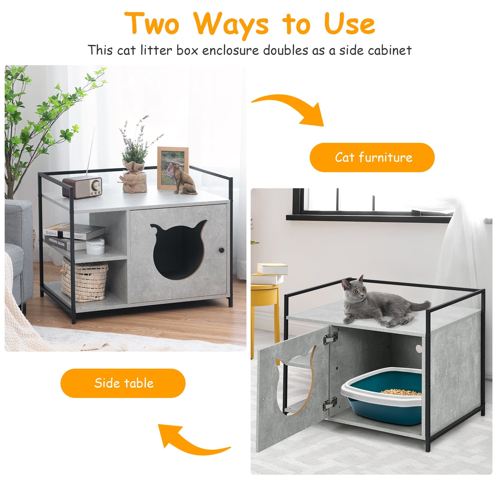 Enclosure Hidden Litter Furniture Cabinet with 2-Tier Storage Shelf Cat House - view 8