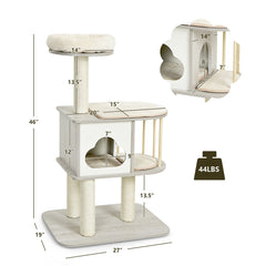 46 Inch Wooden Cat Activity Tree with Platform and Cushionsfor for Cats - view 4
