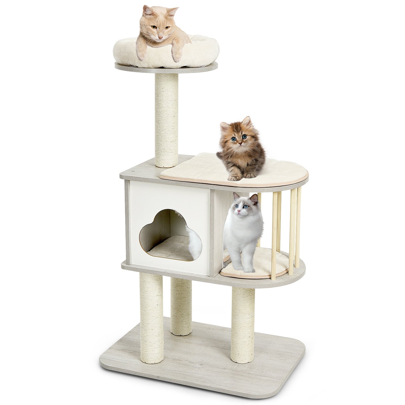 46 Inch Wooden Cat Activity Tree with Platform and Cushionsfor for Cats