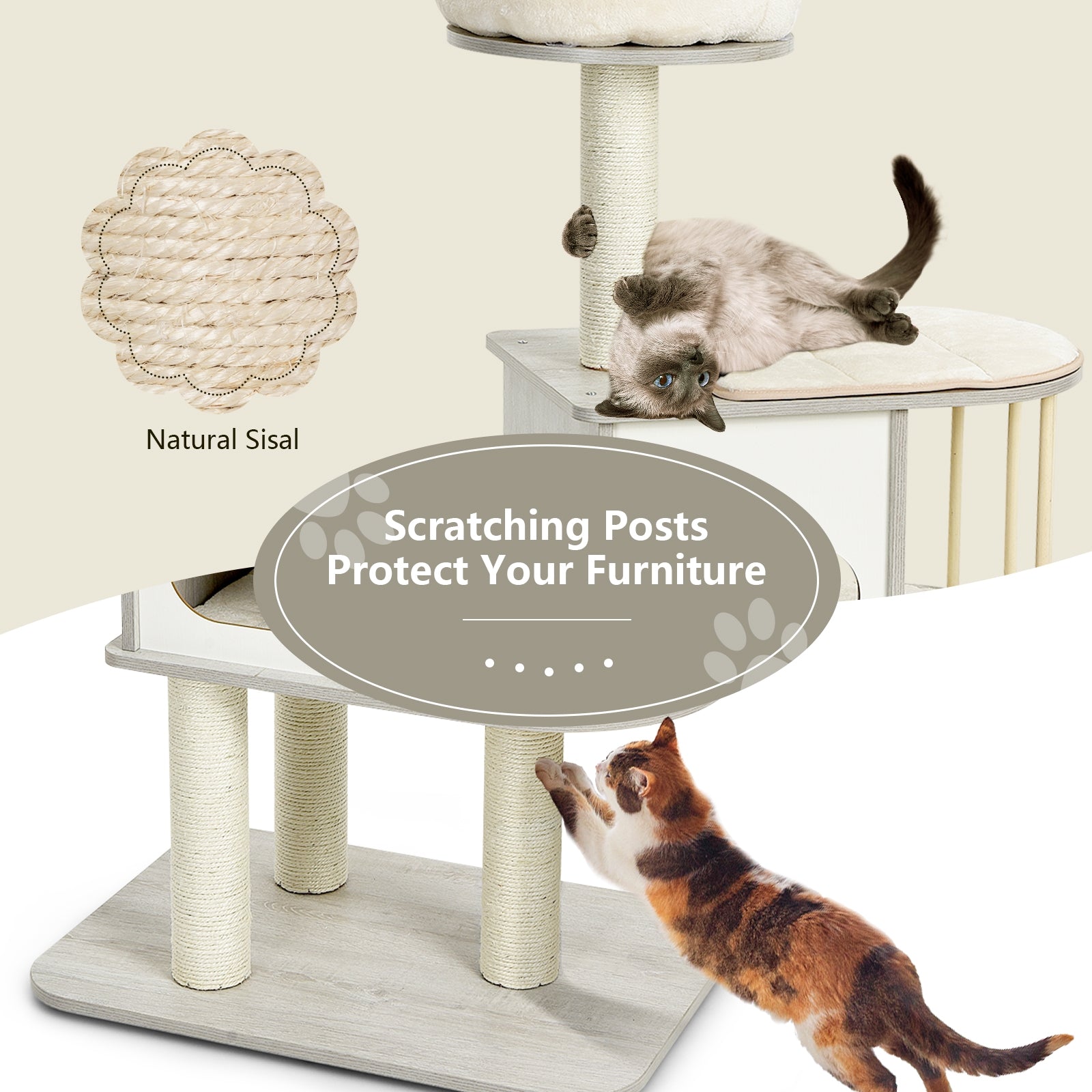 46 Inch Wooden Cat Activity Tree with Platform and Cushionsfor for Cats - view 8