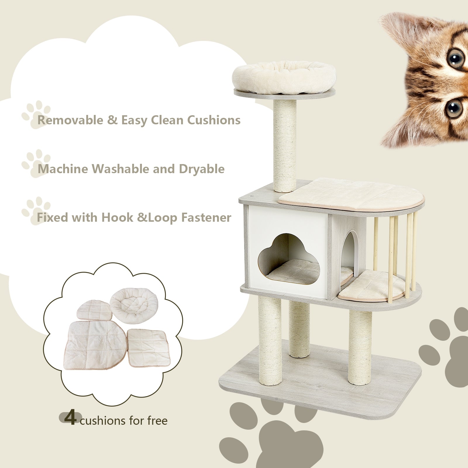 46 Inch Wooden Cat Activity Tree with Platform and Cushionsfor for Cats - view 5