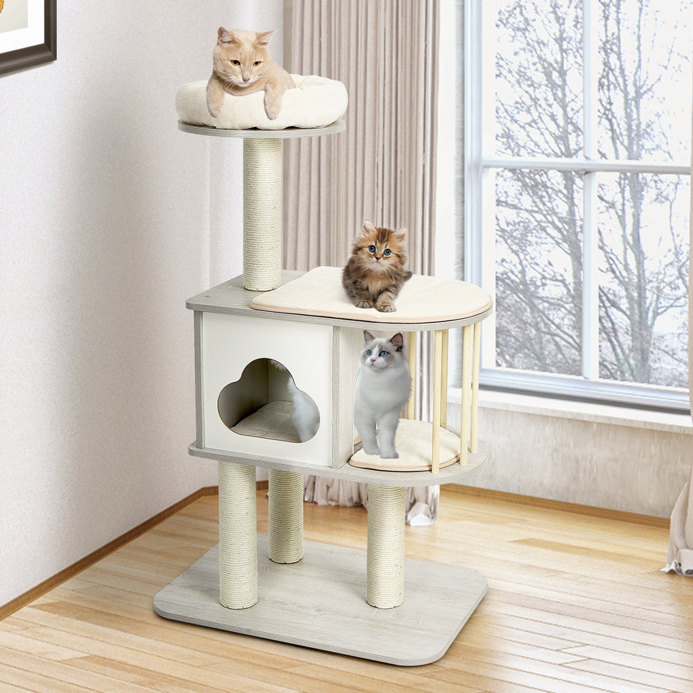 46 Inch Wooden Cat Activity Tree with Platform and Cushionsfor for Cats - view 2
