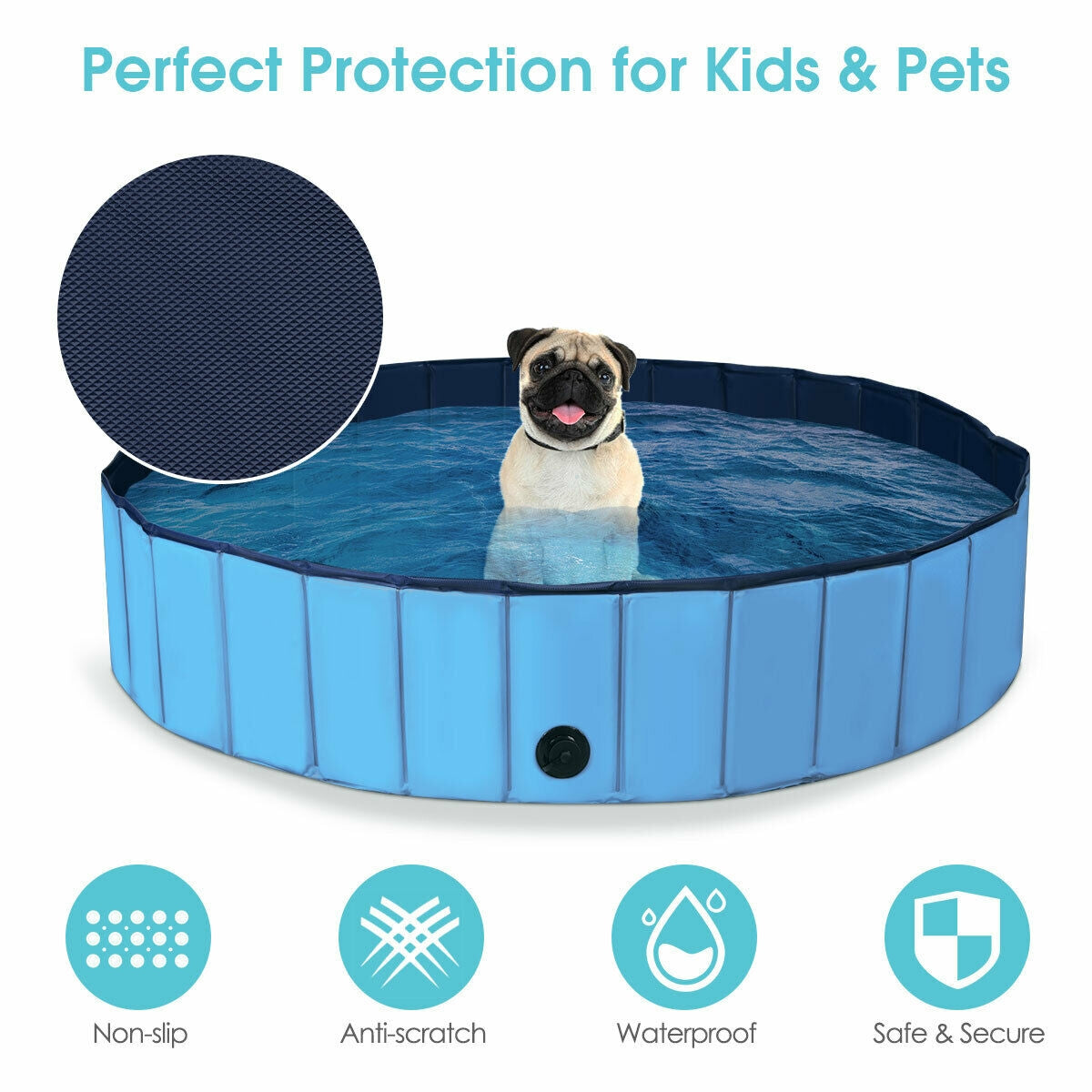63 Inch Foldable Leakproof Dog Pet Pool Bathing Tub Kiddie Pool for Dogs Cats - view 6
