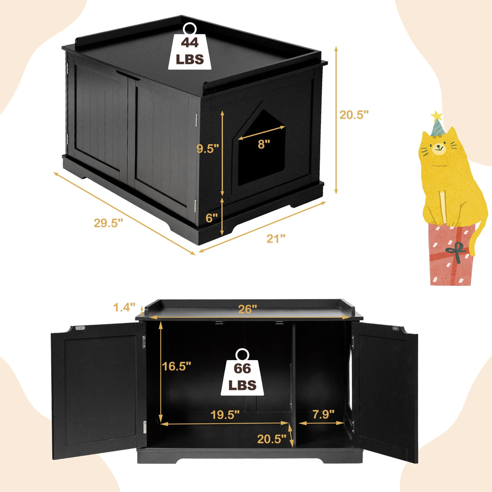 Cat Litter Box Enclosure with Double Doors for Large Cat and Kitty Cat House - view 4