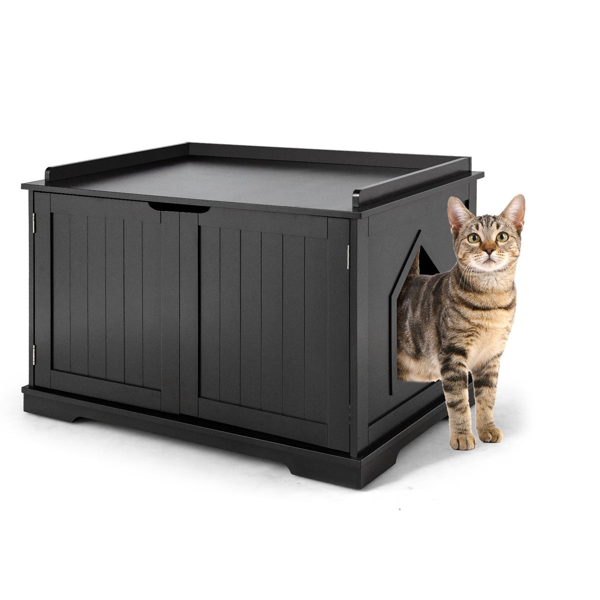 Cat Litter Box Enclosure with Double Doors for Large Cat and Kitty Cat House