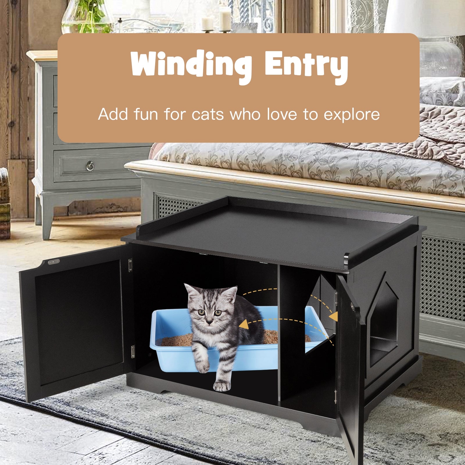 Cat Litter Box Enclosure with Double Doors for Large Cat and Kitty Cat House - view 3