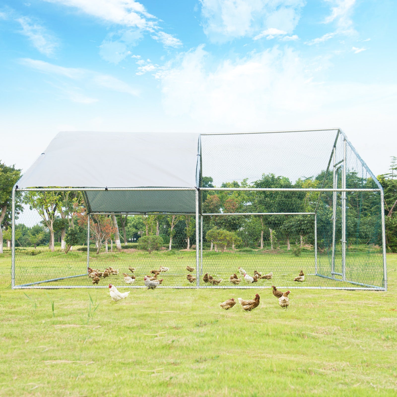 13 x 13 Feet Walk-in Chicken Coop with Waterproof Cover for Outdoor Backyard - view 6