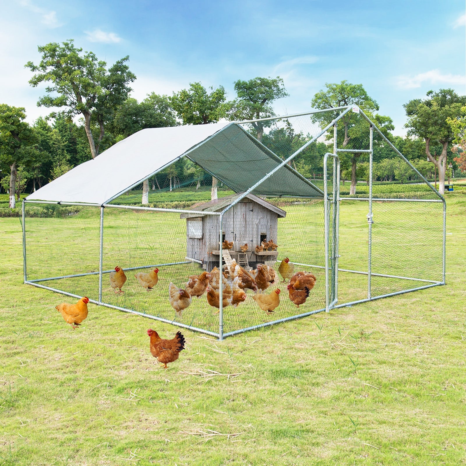 13 x 13 Feet Walk-in Chicken Coop with Waterproof Cover for Outdoor Backyard - view 2