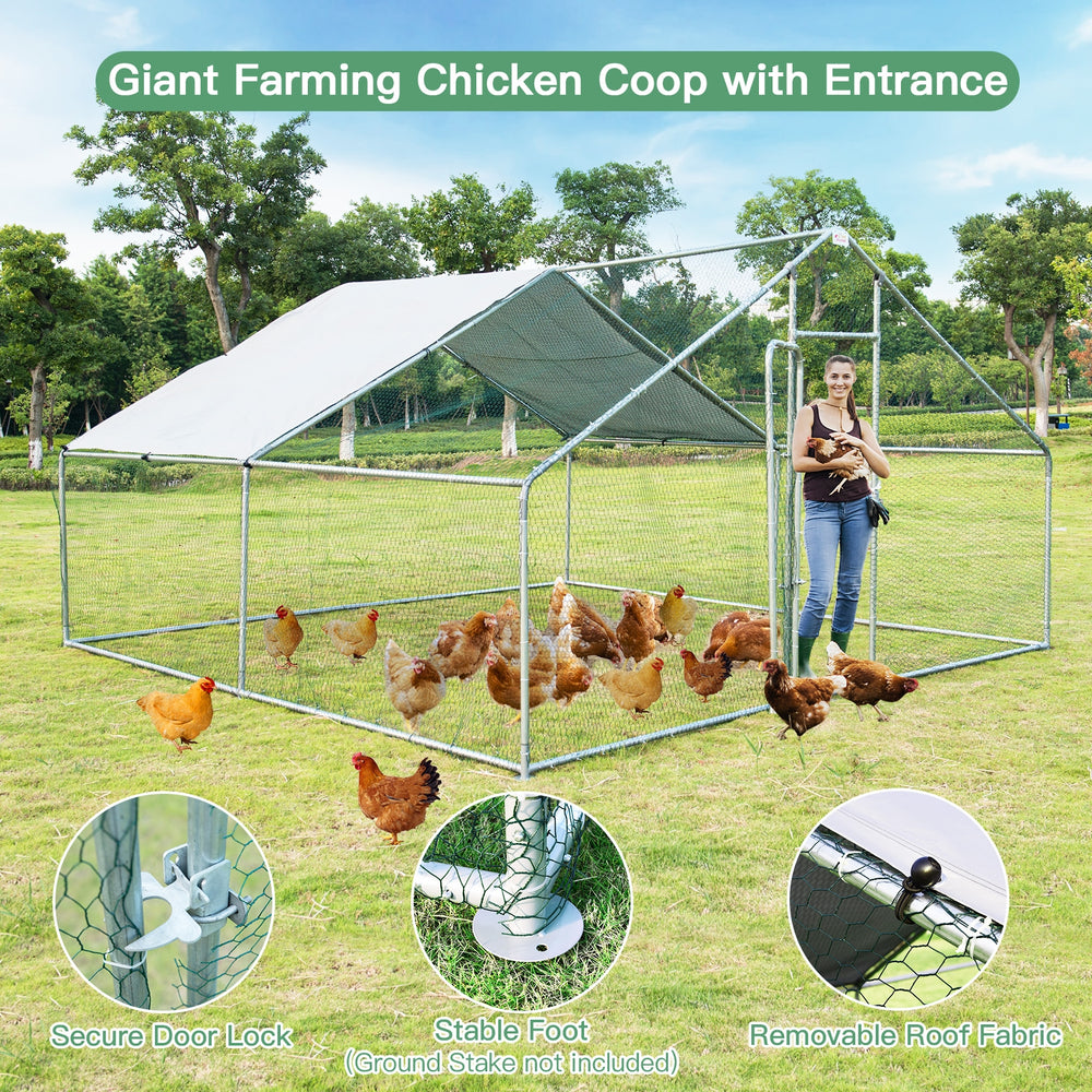 13 x 13 Feet Walk-in Chicken Coop with Waterproof Cover for Outdoor Backyard - view 7