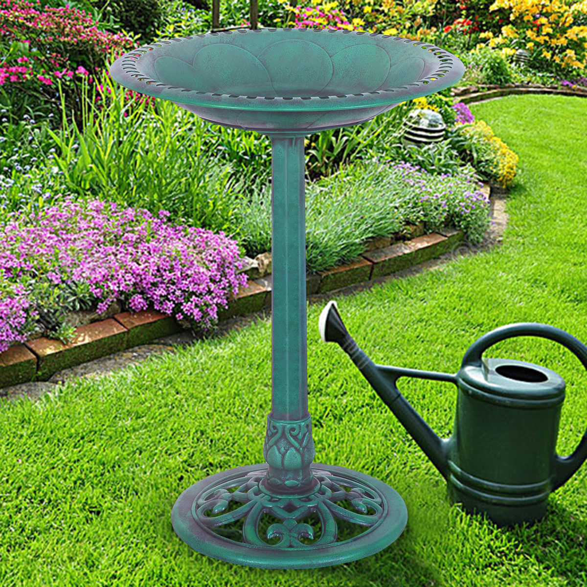 Outdoor Garden Green Pedestal Bird Bath Feeder Bird Cage - view 2