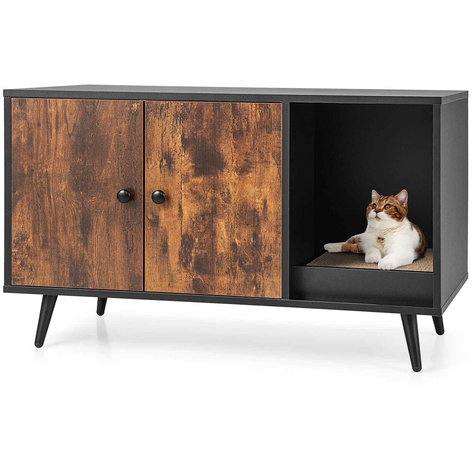 Cat Litter Box Enclosure with Double Door Cabinet Cat House