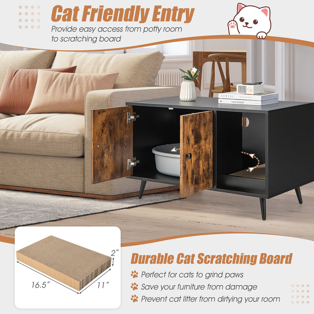 Cat Litter Box Enclosure with Double Door Cabinet Cat House - view 8
