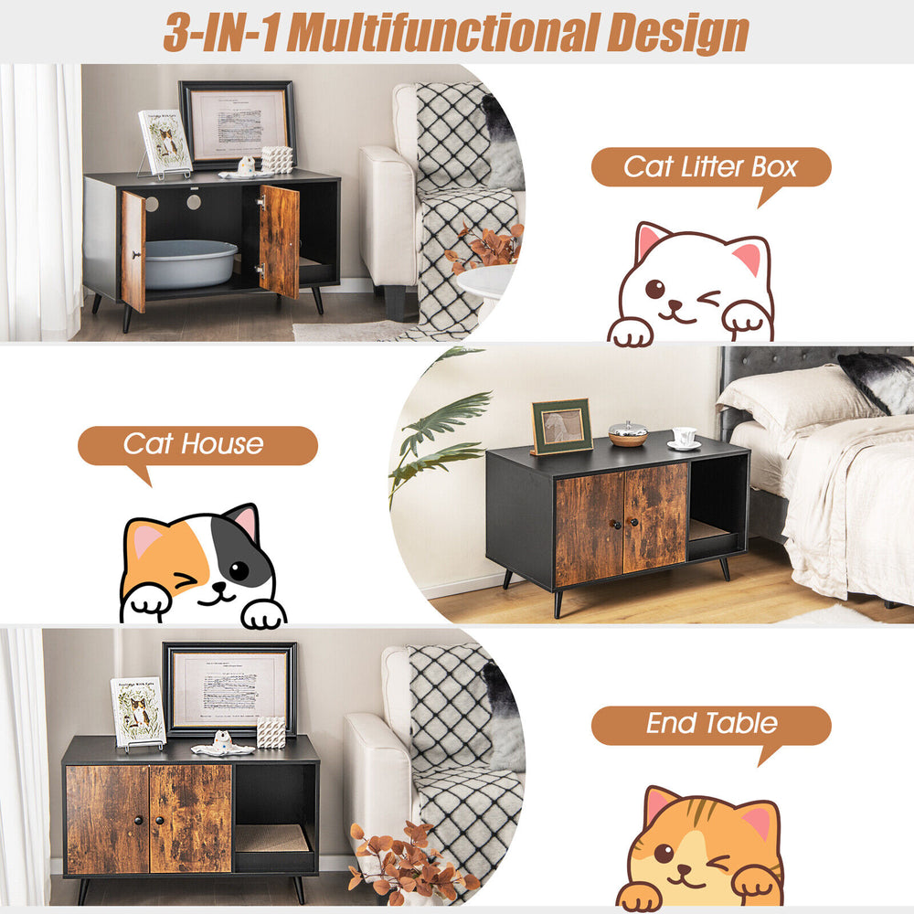 Cat Litter Box Enclosure with Double Door Cabinet Cat House - view 7