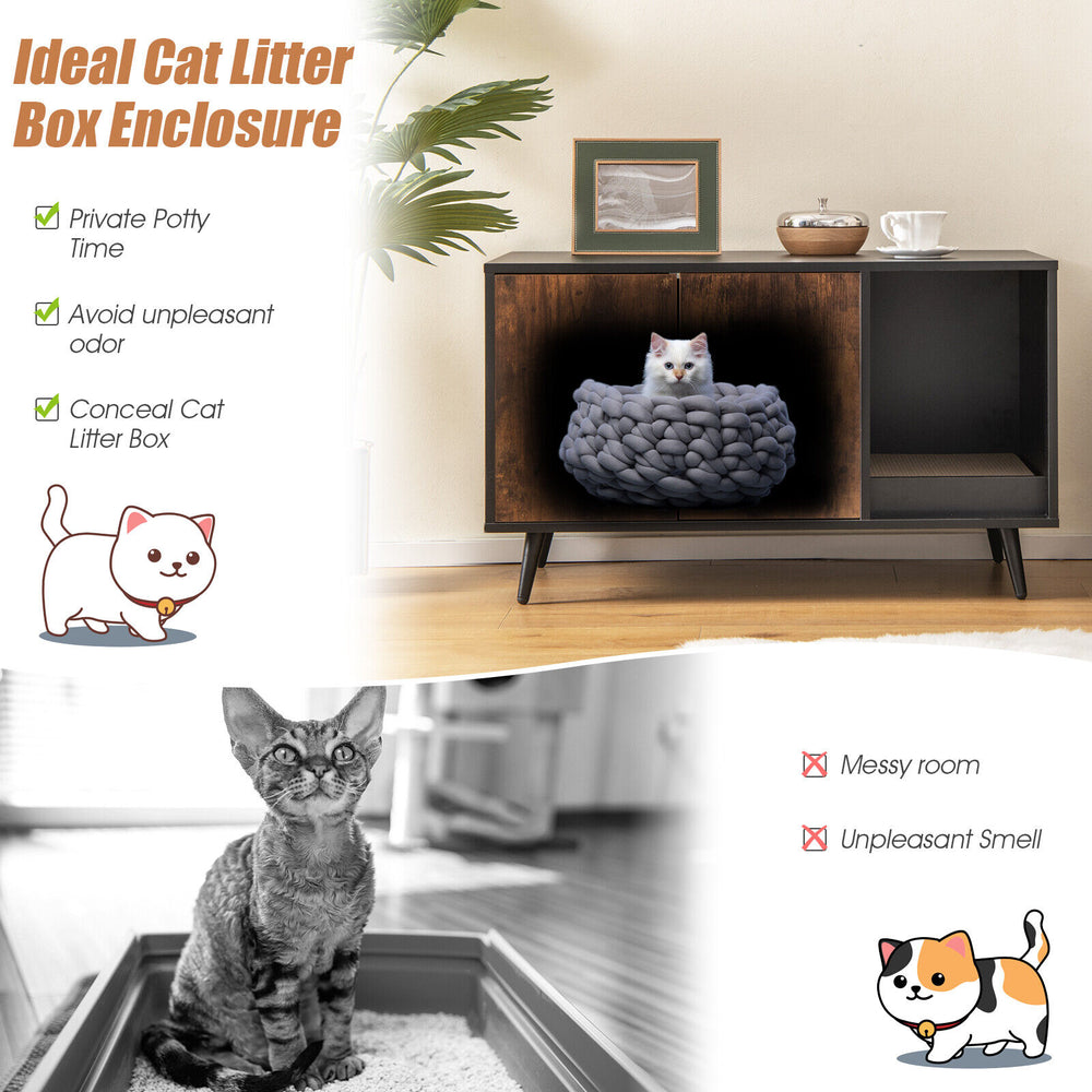 Cat Litter Box Enclosure with Double Door Cabinet Cat House - view 6