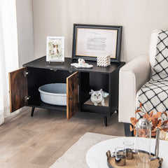 Cat Litter Box Enclosure with Double Door Cabinet Cat House - view 2