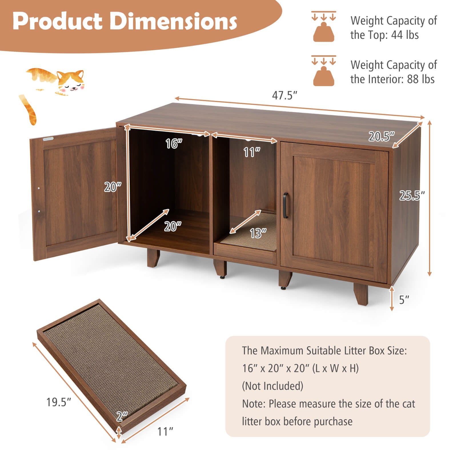 Patented 2-Door Cat Litter Box Enclosure with Winding Entry and Scratching - view 4