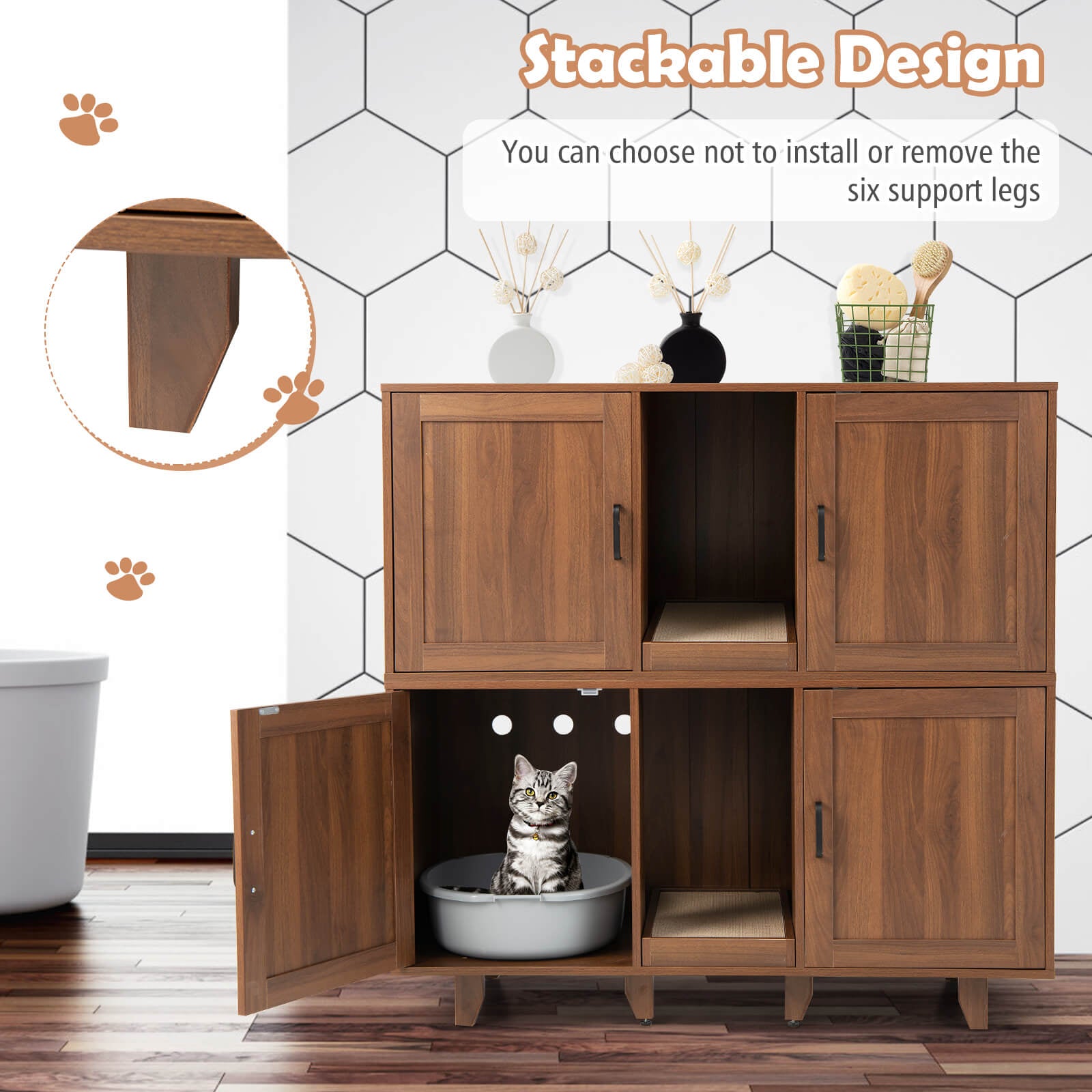Patented 2-Door Cat Litter Box Enclosure with Winding Entry and Scratching - view 7