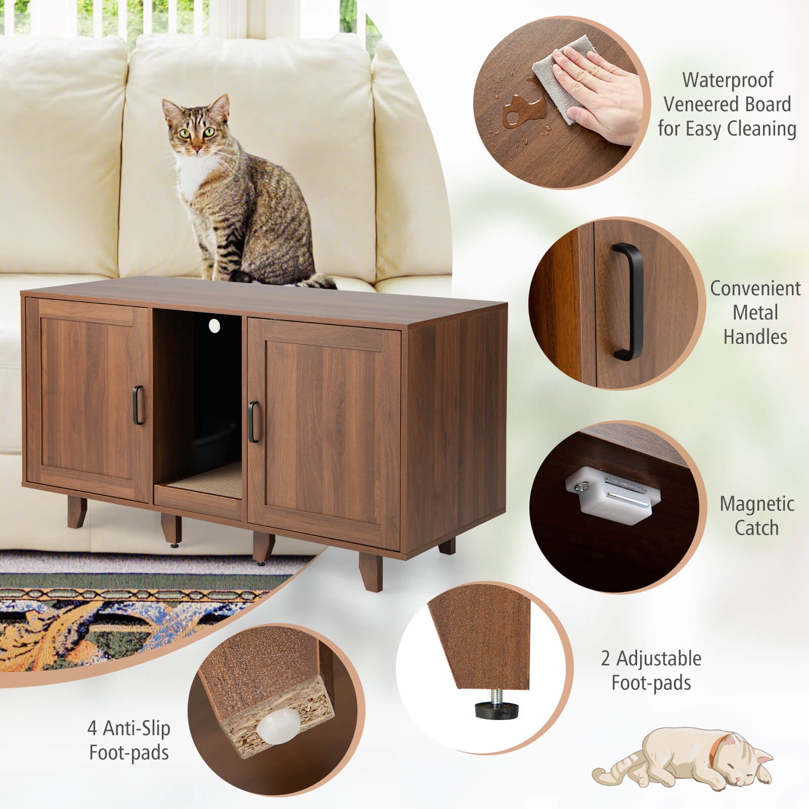 Patented 2-Door Cat Litter Box Enclosure with Winding Entry and Scratching - view 6