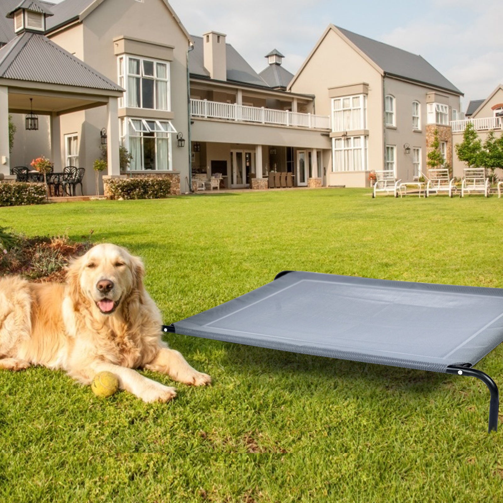 Large Pet Bed Indoor Outdoor Camping Steel Frame Elevated Pet Cot Mat - view 3