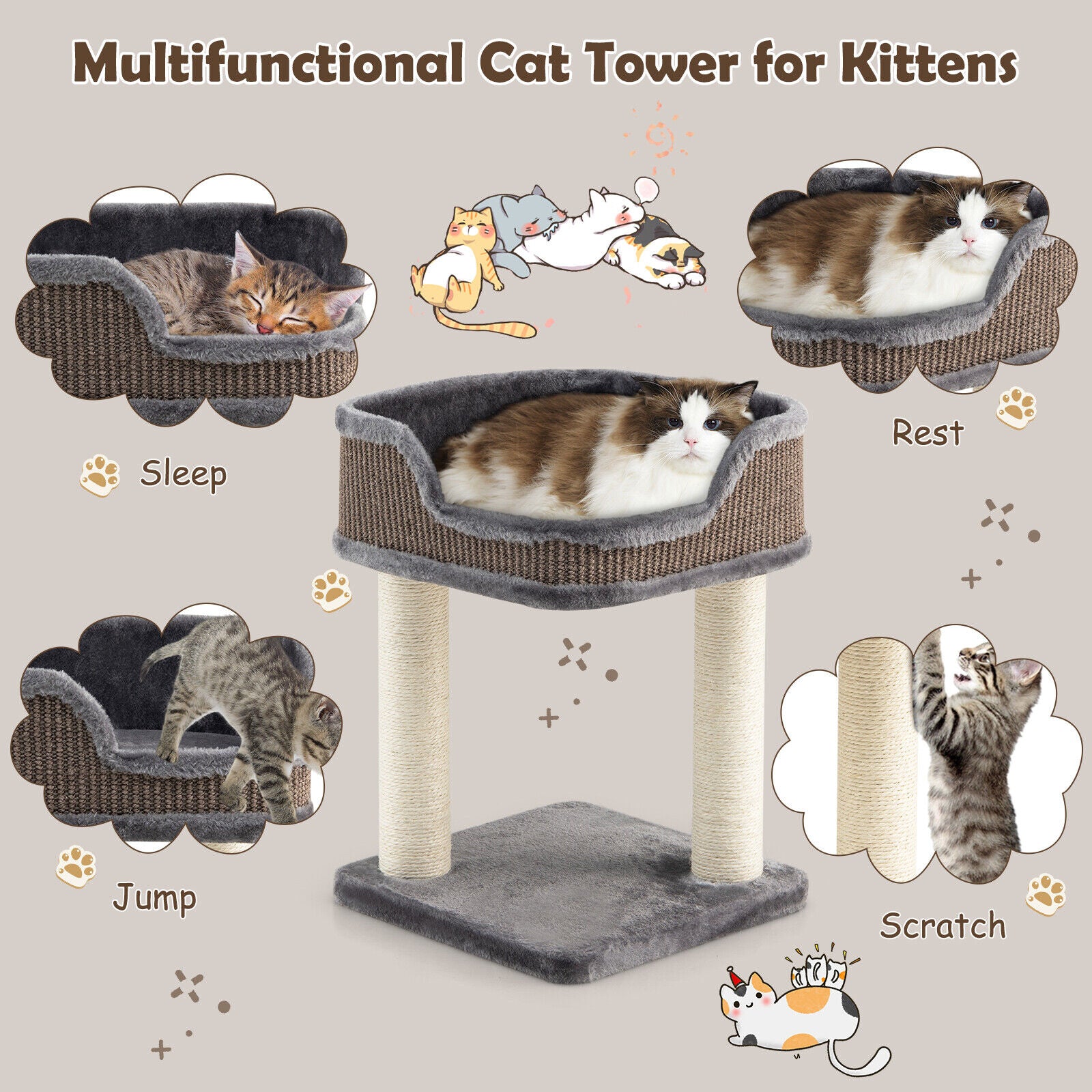 Multi-Level Cat Climbing Tree with Scratching Posts and Large Plush Perch - view 8