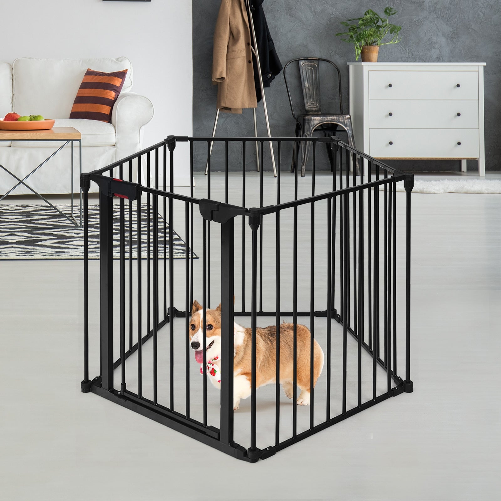 115 Inch Length 5 Panel Adjustable Wide Fireplace Fence Pet Gate - view 3