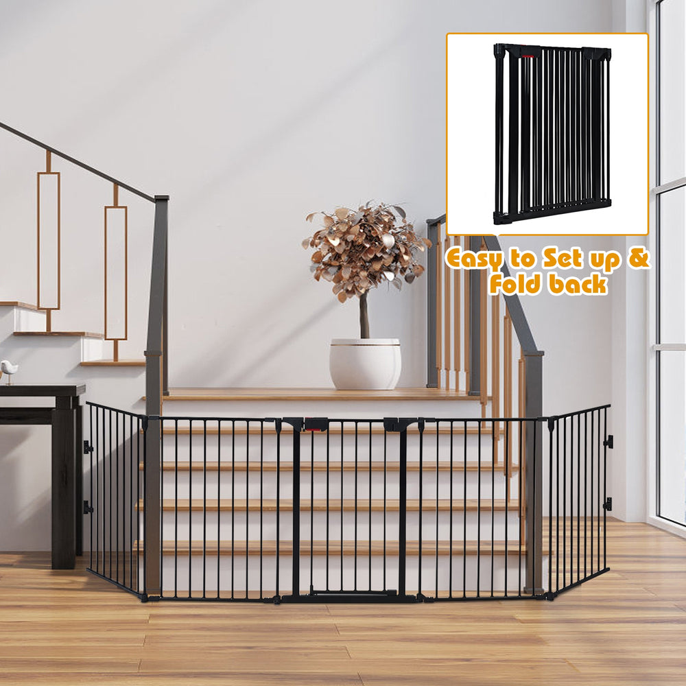 115 Inch Length 5 Panel Adjustable Wide Fireplace Fence Pet Gate - view 7