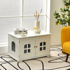 Large Wooden Cat Litter Box Enclosure Hidden Cat Washroom with Divider Cat House - view 2